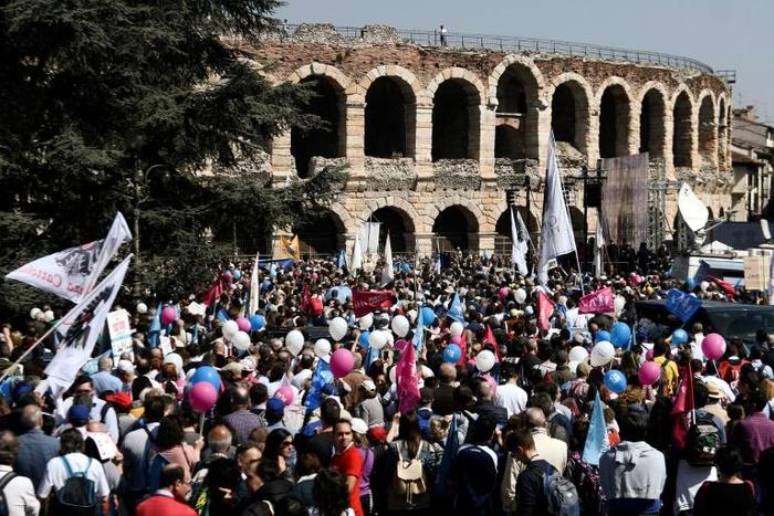 Activists came from all over Italy for the 'March for Family' at the end of the World Congress of Families conference in Verona