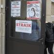 Posters declaring the participation at the indefinite nationwide teachers' strike, at a school in Warsaw on April 8, 2019. The majority of Poland's school and kindergarten teachers went on strike after talks about their payment with the government fail...