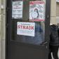Posters declaring the participation at the indefinite nationwide teachers' strike, at a school in Warsaw on April 8, 2019. The majority of Poland's school and kindergarten teachers went on strike after talks about their payment with the government fail...