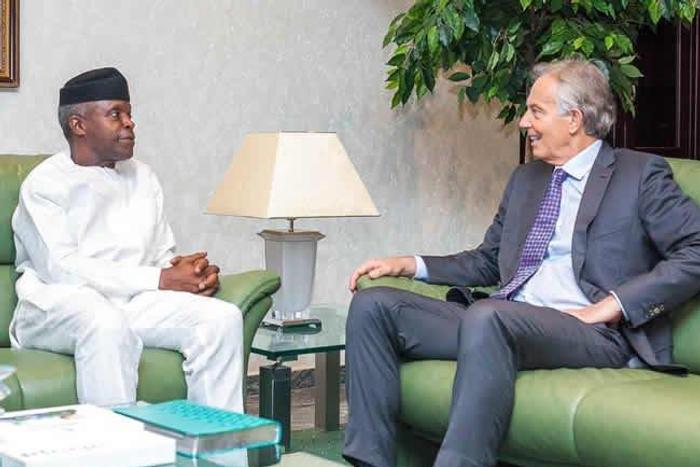 Vice President Yemi Osinbajo and a former UK Prime Minister Tony Blair met behind closed-doors at the Presidential Villa on Friday, April 5, 2019 [Twitter/@MobilePunch]