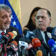 The head of the International Federation of Red Cross and Red Crescent Societies (IFRC) Francesco Rocca (L), speaks during a press conference in Caracas, on March 29, 2019