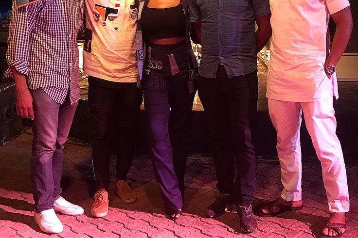 Daniel Effiong (far right) and Beverly Naya (middle) with Kunle Idowu (far left) at the opening of 2019 iREP film festival. [Instagram/etimeffiong]