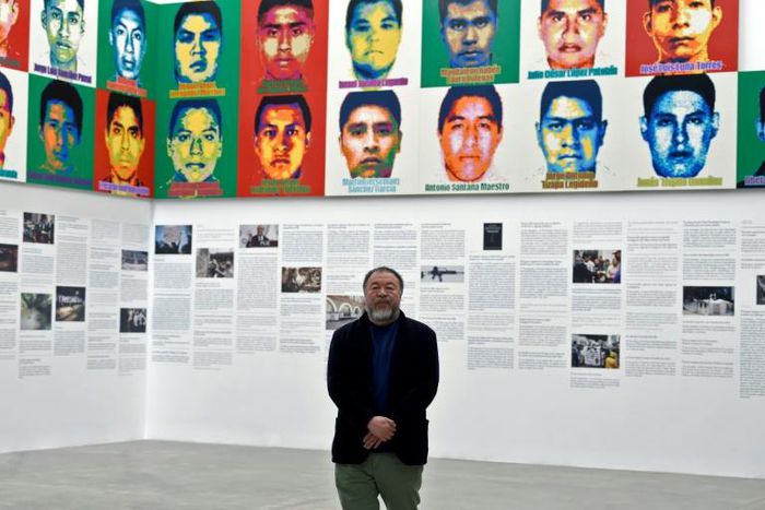 Chinese contemporary artist and activist Ai Weiwei poses in front of his new exhibition at the University Museum of Contemporary Art (MUAC) in Mexico City
