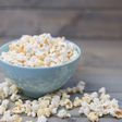 Popcorn in a pastel blue bowl