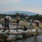 People carry goods along the "trochas" -illegal trails on the border between Cucuta in Colombia and San Antonio del Tachira in Venezuela, on April 13, 2019