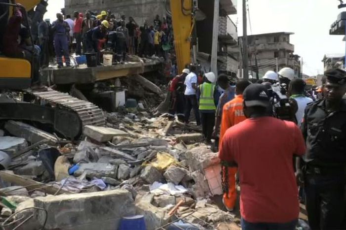 Dozens of people have been rescued after a four-storey building collapsed in Lagos, according to the general manager of the Lagos state emergency management agency (SEMA)