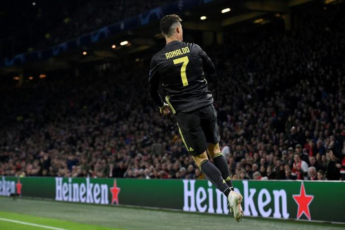 "Different level" Cristiano Ronaldo celebrates after scoring a potentially huge away goal at Ajax on Wednesday