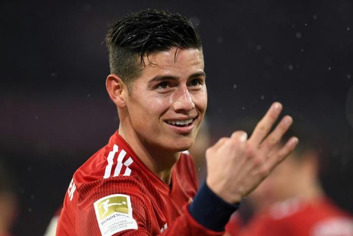 Bayern Munich's James Rodriguez celebrates after scoring a hat-trick in Sunday's 6-0 thrashing of Mainz at the Allianz Arena