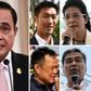 This photo shows (clockwise from L) Prayut, Thanathorn, Sudarat, Abhisit, and Anutin -- analysts believe these figures have the best chance of winning