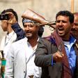 Fighters loyal to the Huthi movement protest in the capital Sanaa against airstrikes by the Saudi-led coalition in the Yemeni province of Hajjah