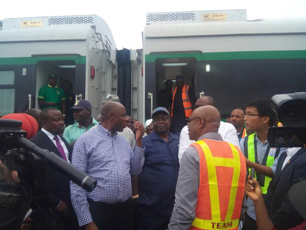 Transport Minister, Rotimi Amaechi, queries contractors on slow pace of the construction of Train Stations at the Itakpe-Ajaokuta-Warri rail line.