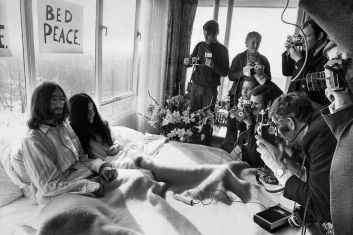 Former broadcaster employee Jan Hovers, had the unseen footage of John Lennon (L) and Yoko Ono (2nd L) in his cellar for decades, not knowing it was the only copy