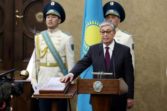 Senate chairman Kassym-Jomart Tokayev takes the oath as Kazakhstan president, succeding long-serving leader Nursultan Nazarbayev who ruled for nearly 30 years