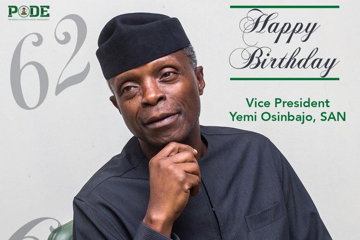 Nigeria’s Vice President Yemi Osinbajo on Friday, turned 62 years/Twitter/@AsoRock