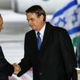 Brazilian President Jair Bolsonaro (R) was greeted on arrival in Israel by Prime Minister Benjamin Netanyahu