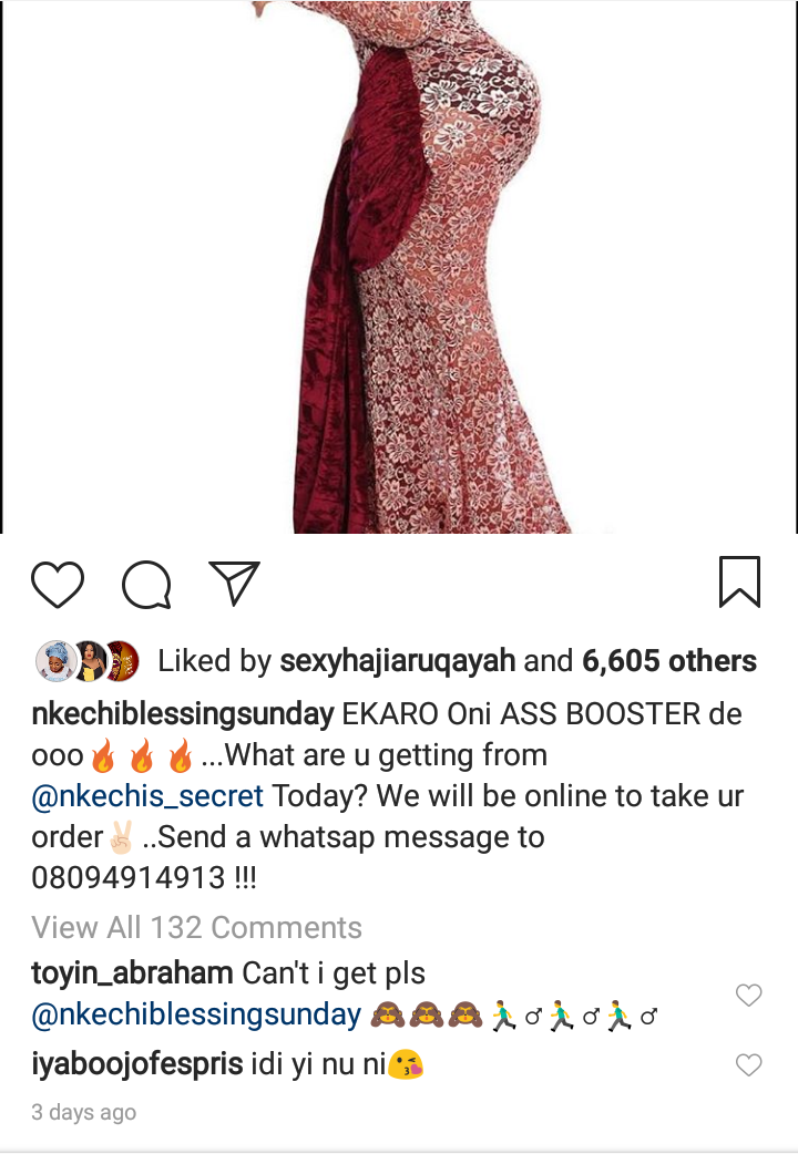 Toyin Abraham has shown interest in increasing the size of her bum.