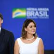 Brazilian President Jair Bolsonaro and first lady Michelle at a ceremony at the presidential Planalto Palace in Brasilia, on April 5, 2019: Bolsonaro completes his first 100 days of government on April 10.