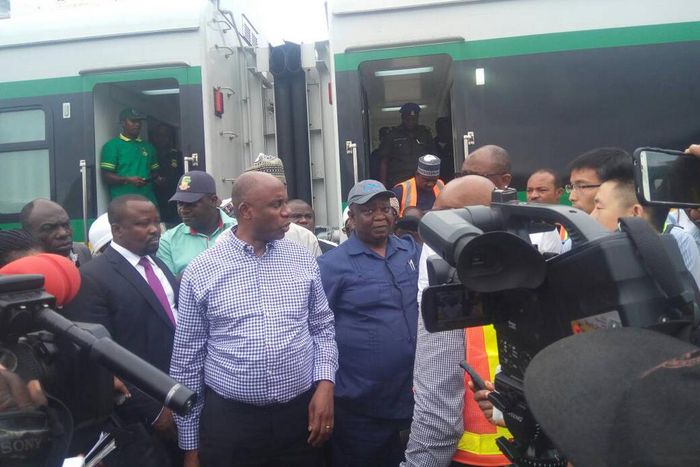 Transport Minister, Rotimi Amaechi, queries contractors on slow pace of the construction of Train Stations at the Itakpe-Ajaokuta-Warri rail line.
