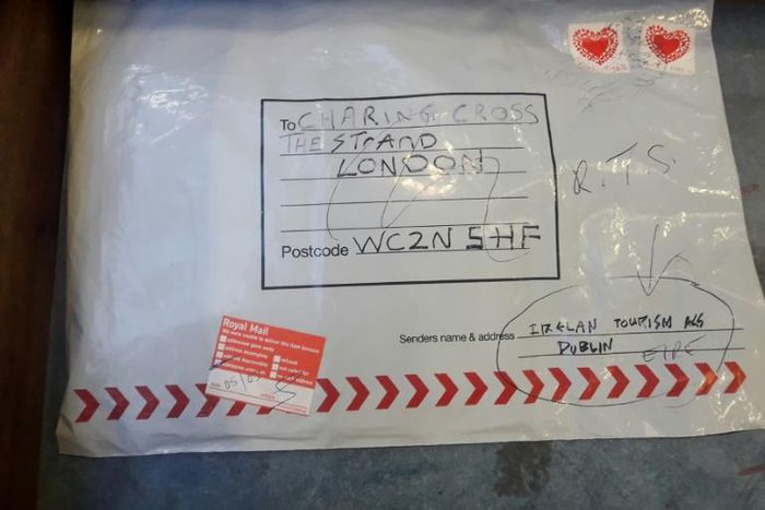 A photo from the Irish Garda shows the suspect package discovered at a postal depot in Limerick, Ireland, which appears to be identical to devices mailed to addresses in Britain in early March 2019 claimed by a group calling itself the "IRA"