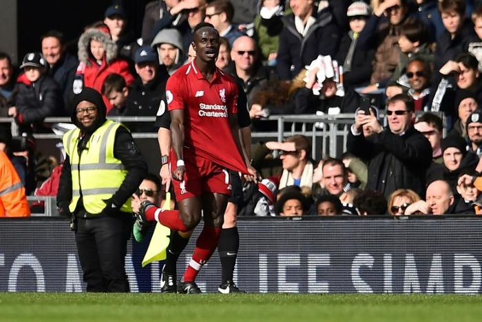 Liverpool's Senegalese striker Sadio Mane celebrates scoring the opener against Fulham