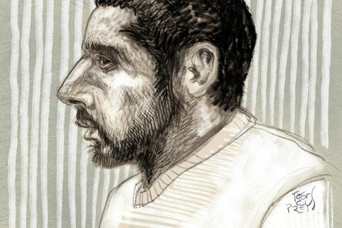 Prosecutors slammed the reticence to talk of Mehdi Nemmouche, depicted on February 5 in this court drawing by Igor Preys