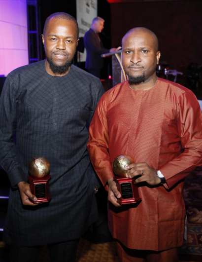 From left, Emerging Market Spotlight Award winners Kene Okwuosa, CEO, Filmhouse Cinemas and Moses Babatope, Managing Director FilmOne Distribution during the International Day Lunch held at Caesars Palace during CinemaCon, the official convention of t...