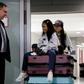 Lawyer Robert Tibbo greets Vanessa Rodel and her daughter Keana as the pair arrive in Canada at the Toronto airport on a flight from Hong Kong on March 25, 2019