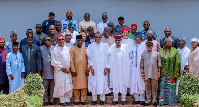 President Muhammadu Buhari meets Labour Leaders in Abuja/Twitter-@AbbaAudu01