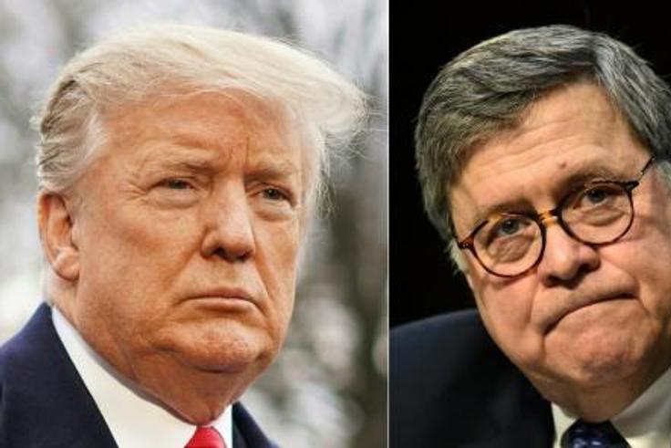 Special Counsel Robert Mueller, right, found no evidence of conspiracy by the campaign of President Donald Trump, left, to collude with Russia to tip the election in his favor, according to Attorney General William Barr, center