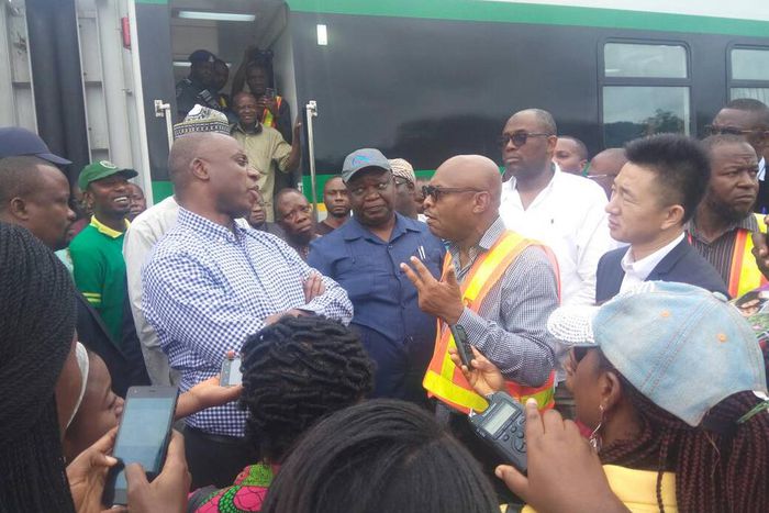 Transport Minister, Rotimi Amaechi, queries contractors on slow pace of the construction of Train Stations at the Itakpe-Ajaokuta-Warri rail line.