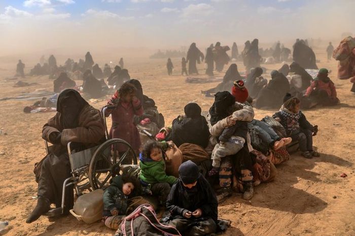 Women and children evacuated from the Islamic State group's embattled holdout of Baghouz are pictured on March 6, 2019