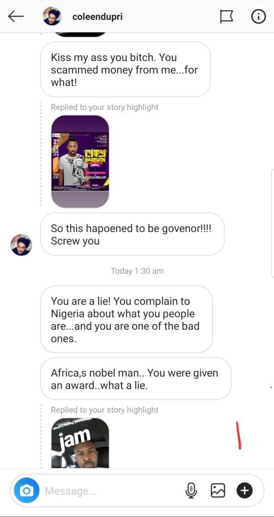 Screenshots of the conversation between Ruggedman and the American woman [LindaIkeji]