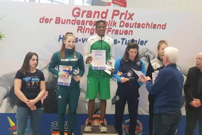 Nigerian wrestler Odunayo Adekuoroye wins gold at German Grand Prix event (Twitter/Keemlawal47)
