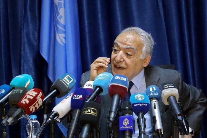 Ghassan Salame, UN special envoy for Libya and head of the UN Support Mission in Libya (UNSMIL), addresses journalists in the capital Tripoli