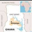 Map locating fatal bus crash in Kintampo, Ghana