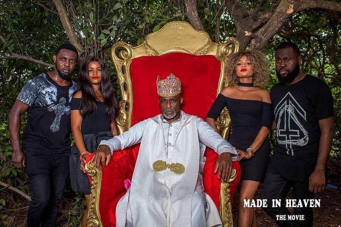 AY (left) RMD (middle) and Lasisi ELenu in a scene from the movie, 'Made in Heaven'. [peekaboo consult]