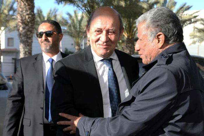 France's Foreign Minister Jean-Yves Le Drian in the Libyan capital Tripoli on March 18, 2019
