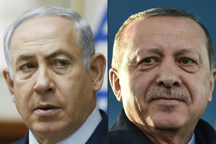 The Israeli Prime Minister Benjamin Netanyahu (L) and Turkish President Recep Tayyip Erdogan have regularly clashed in public forums
