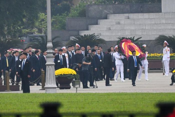 North Korean leader Kim Jong Un visits the Ho Chi Minh mausoleum in Hanoi