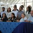 Nicaraguan Azaleah Solis (3-L), member of the opposition Civic Alliance for Justice, speaks during a press conference in Managua on March 19, 2019