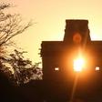 Rays of the sun pass through the Temple of the Seven Dolls in Yucatan, Mexico