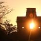 Rays of the sun pass through the Temple of the Seven Dolls in Yucatan, Mexico