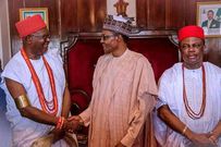 President Muhammadu Buhari with Anambra state Governor, Willie Obiano and Obi of Onitsha