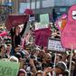 Feminists, LGTB rights campaigners and other activists marched to protest what they say are the US movement's ultra-conservative views