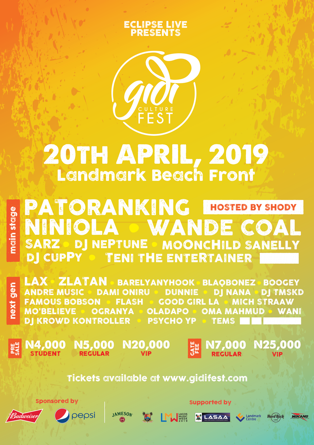 The line up of artists for the 2019 edition of Gidifest [Eclipse]