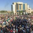Sudanese protesters shout anti-government slogans outside the military headquarters in the capital Khartoum on April 6, 2019