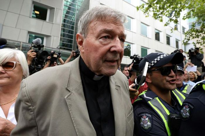 Cardinal George Pell leaves the County Court of Victoria on Tuesday after a suppression order was lifted, allowing the media to report he had been found guilty of sexually assaulting two choirboys, becoming the most senior Catholic cleric ever convicte...