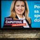 A billboard in Bratislava of frontrunning presidential candidate Zuzana Caputova reads: "Stand up against evil, together we can do it"