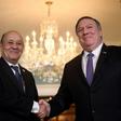 US Secretary of State Mike Pompeo (right) raises objections to France's plans to tax digital giants in a meeting in Washington with Foreign Minister Jean-Yves Le Drian