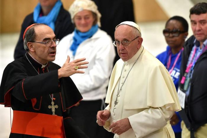French Cardinal Philippe Barbarin (L), pictured here with Pope Francis in 2016, is expected to tender his resignation